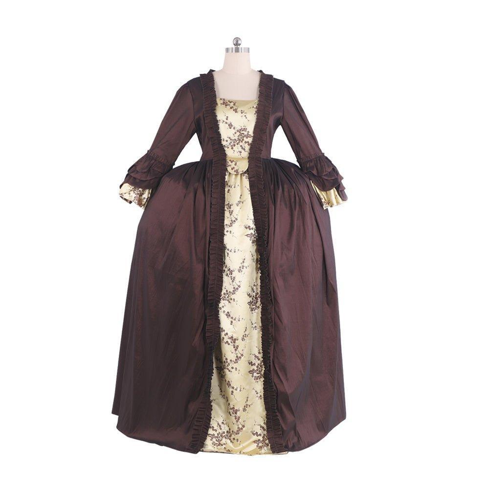 Rococo Coffee Brown Dress - Embroidered Brocade with Gold Accents | Elegant Women's Fashion-Astricos