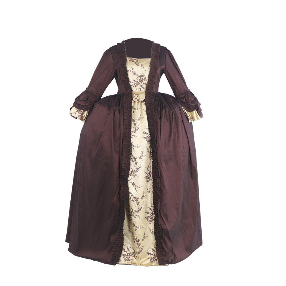 Rococo Coffee Brown Dress - Embroidered Brocade with Gold Accents | Elegant Women's Fashion-Astricos