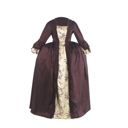 Rococo Coffee Brown Dress - Embroidered Brocade with Gold Accents | Elegant Women's Fashion-Astricos