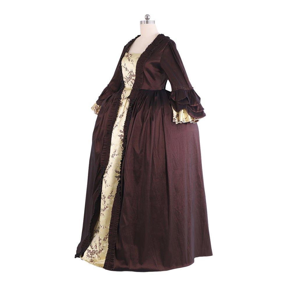 Rococo Coffee Brown Dress - Embroidered Brocade with Gold Accents | Elegant Women's Fashion-Astricos