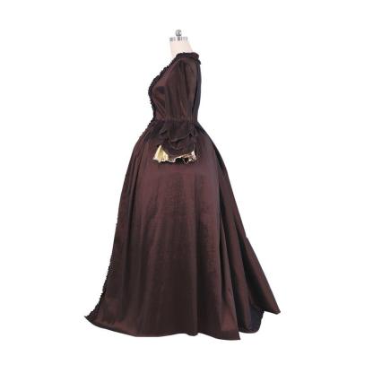 Rococo Coffee Brown Dress - Embroidered Brocade with Gold Accents | Elegant Women's Fashion-Astricos