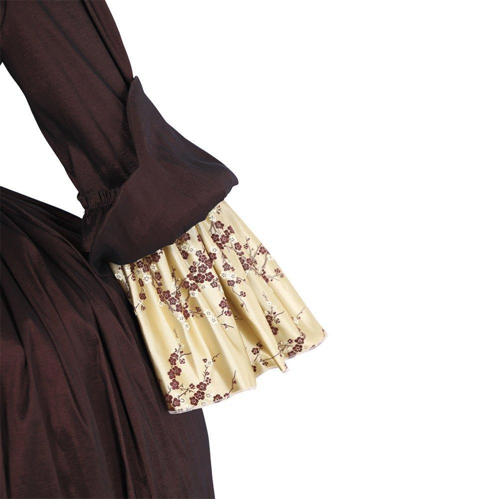 Rococo Coffee Brown Dress - Embroidered Brocade with Gold Accents | Elegant Women's Fashion-Astricos