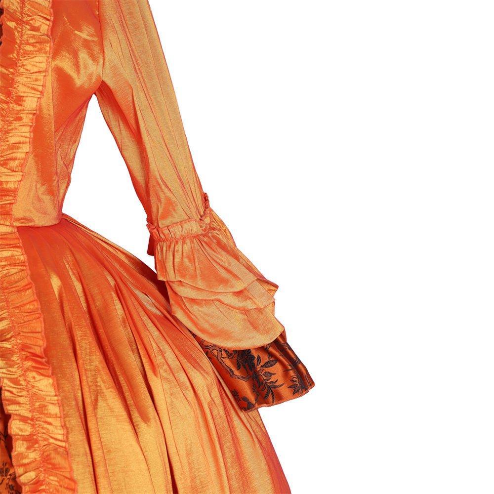 Vivid Medieval Rococo Orange Brocade Dress with Floral Chest Band - Astricos Costume-Astricos
