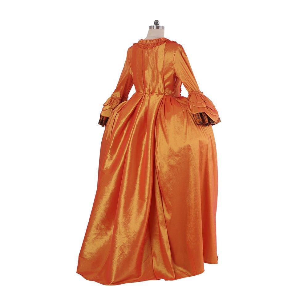 Vivid Medieval Rococo Orange Brocade Dress with Floral Chest Band - Astricos Costume-Astricos