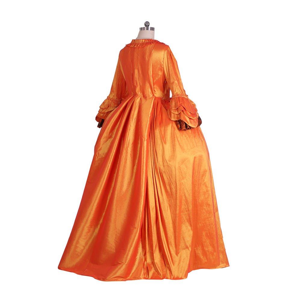 Vivid Medieval Rococo Orange Brocade Dress with Floral Chest Band - Astricos Costume-Astricos