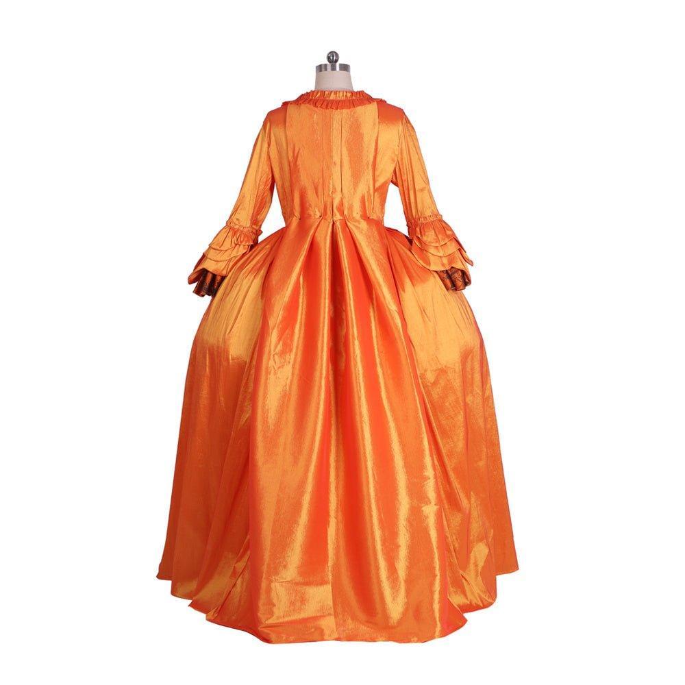Vivid Medieval Rococo Orange Brocade Dress with Floral Chest Band - Astricos Costume-Astricos
