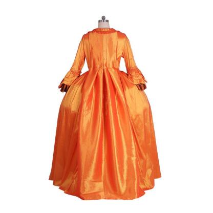 Vivid Medieval Rococo Orange Brocade Dress with Floral Chest Band - Astricos Costume-Astricos