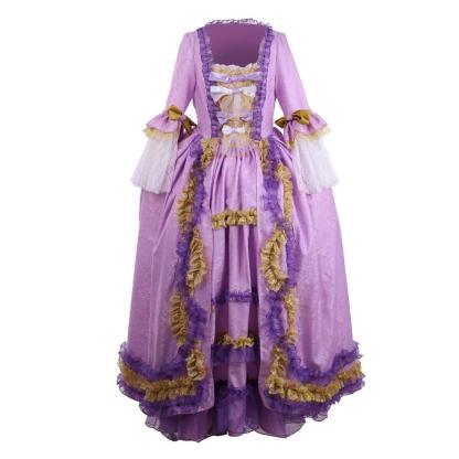 Elegant Rococo Purple Dress with Stunning Digital Print - Astricos' Taffeta Costume-Astricos