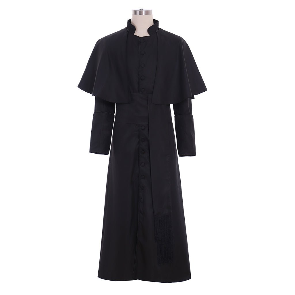 Roman Black Priest Cosplay Robe - Medieval Clergyman & Gothic Wizard Costume | Astricos-Astricos