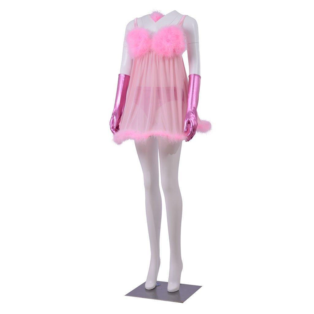 Sexy Pink Fembot Cosplay Costume | Women's Futuristic Robot Outfit with Feather Lingerie-Astricos