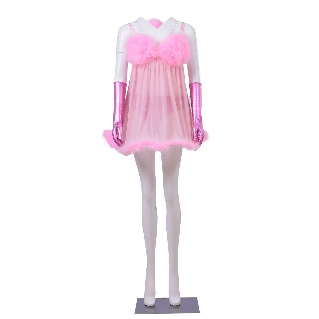 Sexy Pink Fembot Cosplay Costume | Women's Futuristic Robot Outfit with Feather Lingerie-Astricos