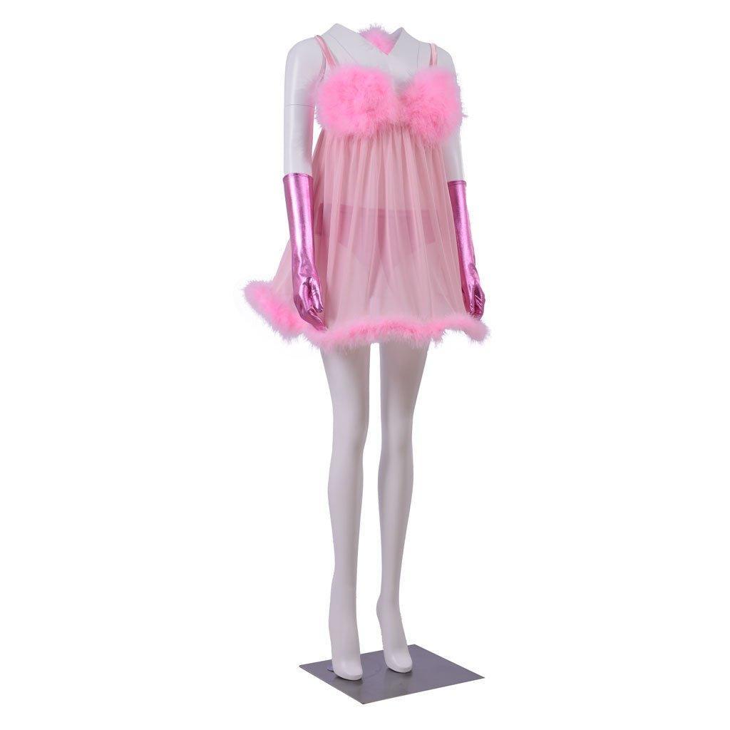 Sexy Pink Fembot Cosplay Costume | Women's Futuristic Robot Outfit with Feather Lingerie-Astricos