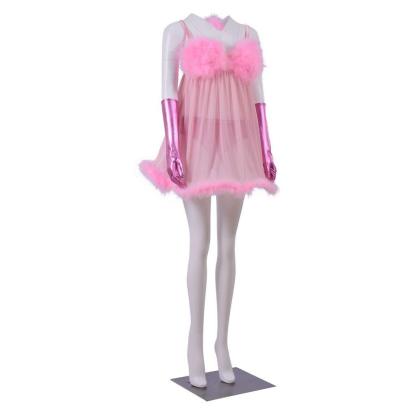 Sexy Pink Fembot Cosplay Costume | Women's Futuristic Robot Outfit with Feather Lingerie-Astricos