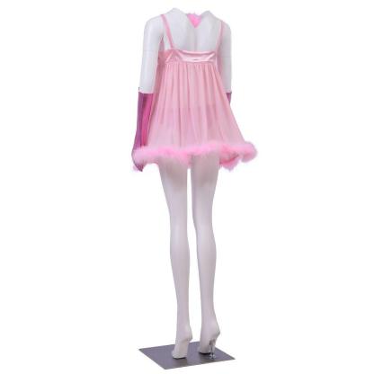 Sexy Pink Fembot Cosplay Costume | Women's Futuristic Robot Outfit with Feather Lingerie-Astricos