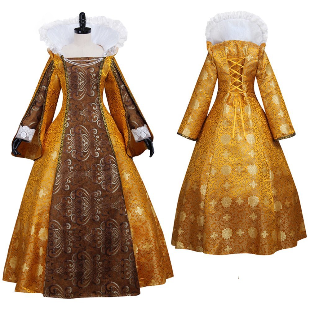 Queen Elizabeth Tudor Cosplay Costume | Medieval Gold Ball Gown Dress for Historical Reenactment-Astricos