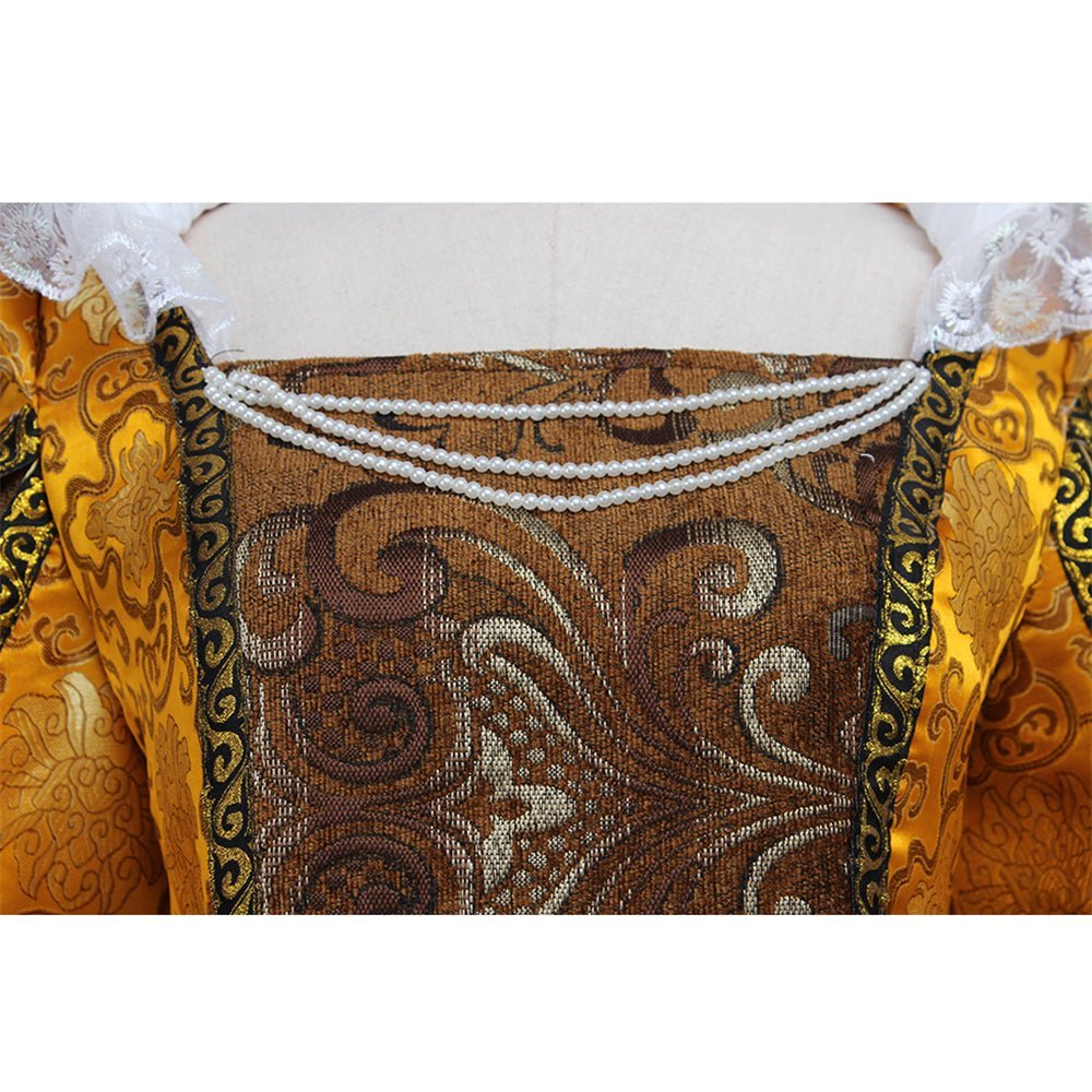 Queen Elizabeth Tudor Cosplay Costume | Medieval Gold Ball Gown Dress for Historical Reenactment-Astricos