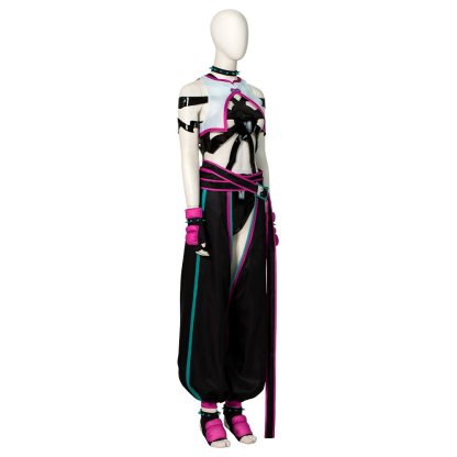 Street Fighter 6 Juri Cosplay Costume - Hollow Bodysuit Vest Pants Set with Gloves Belt - Astricos
