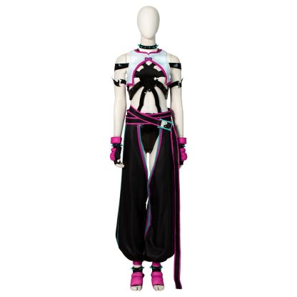 Street Fighter 6 Juri Cosplay Costume - Hollow Bodysuit Vest Pants Set with Gloves Belt - Astricos