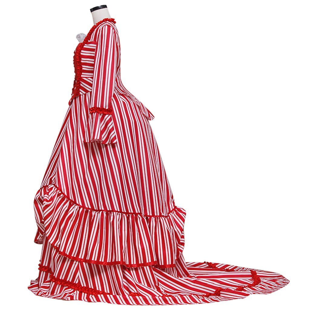 Sweeney Todd Mrs. Lovett Victorian Bustle Dress Cosplay Costume – Red & White Striped Gown-Astricos