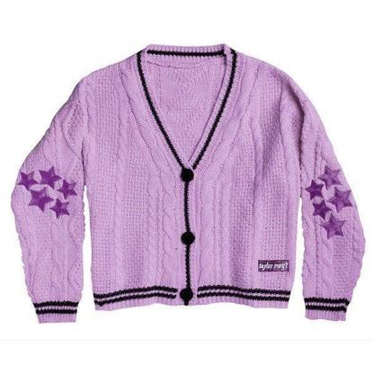 Taylor Swift Inspired Knit Wool Cardigan | Cozy Christmas Sweater for Women | Astricos-Astricos