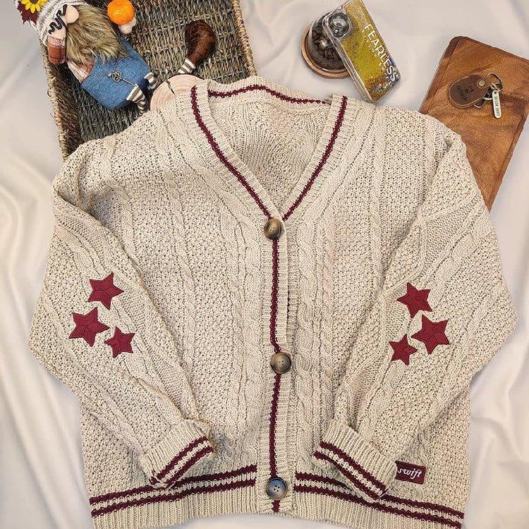 Taylor Swift Inspired Knit Wool Cardigan | Cozy Christmas Sweater for Women | Astricos-Astricos