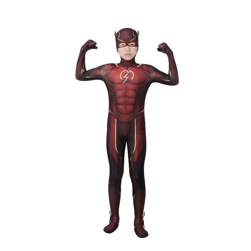 The Flash Barry Allen Halloween Cosplay Costume Superhero 3D Print Jumpsuit Mask for Kids - Astricos