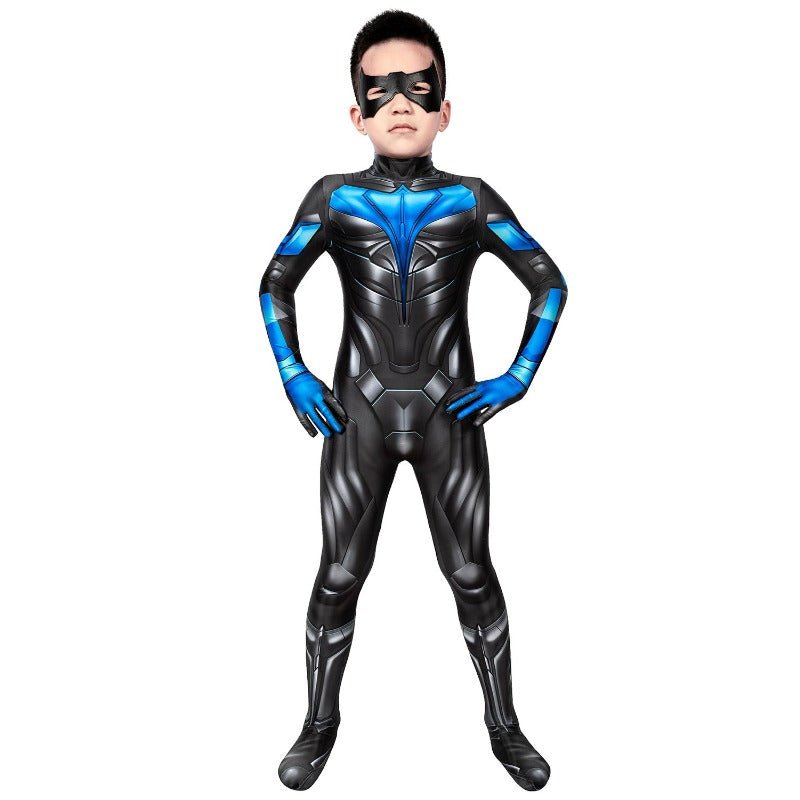 Titans Nightwing Kids Jumpsuit with Eyemask Cosplay Costume – Halloween & Party Outfit - Astricos