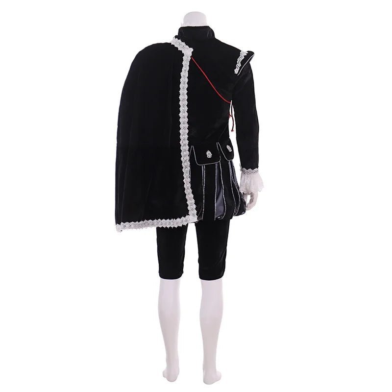 Tudor King Medieval Costume - Elizabethan Black Gown with Cape | Renaissance Cosplay Outfit-Astricos