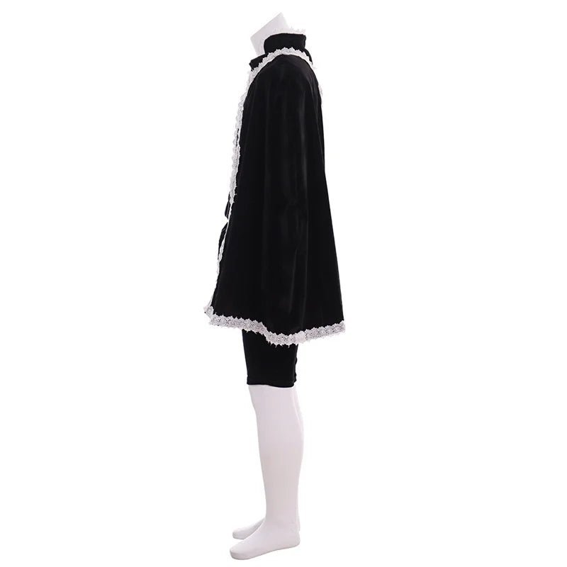 Tudor King Medieval Costume - Elizabethan Black Gown with Cape | Renaissance Cosplay Outfit-Astricos