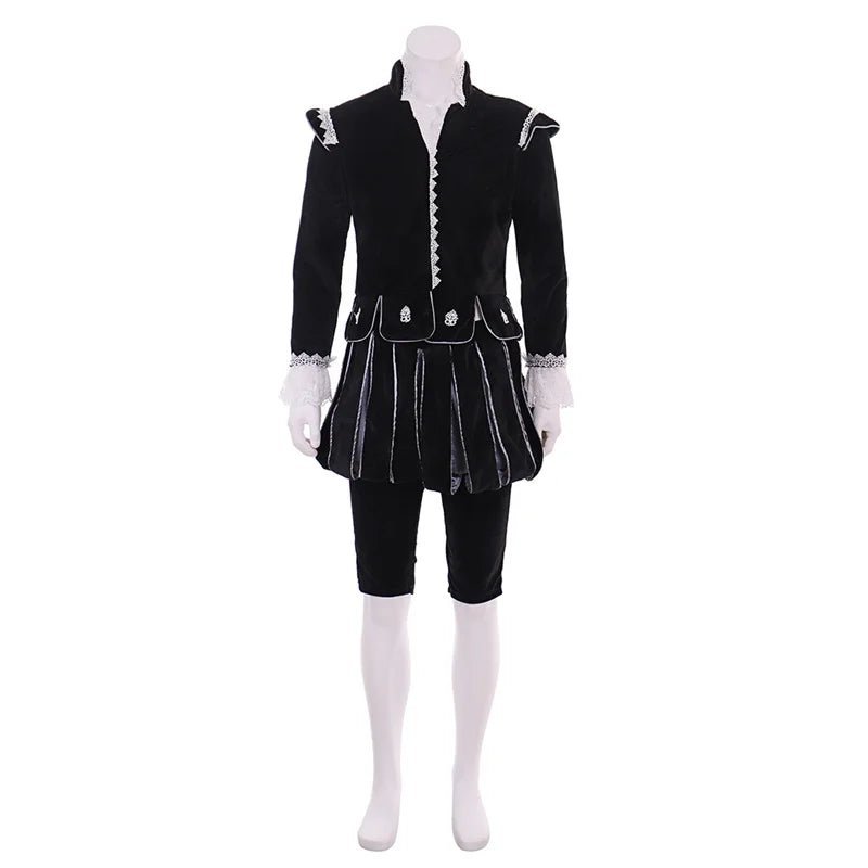 Tudor King Medieval Costume - Elizabethan Black Gown with Cape | Renaissance Cosplay Outfit-Astricos