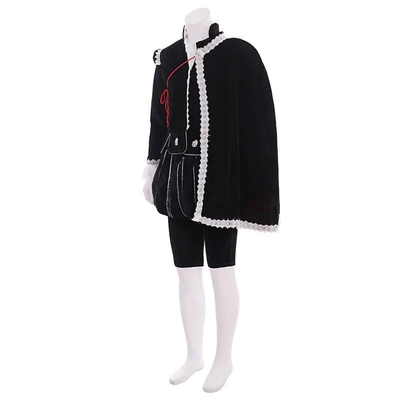 Tudor King Medieval Costume - Elizabethan Black Gown with Cape | Renaissance Cosplay Outfit-Astricos