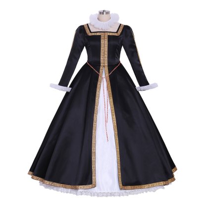 Queen Elizabeth I Tudor Ball Gown Cosplay Costume | Black & White Historical Dress-Astricos