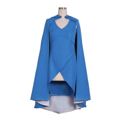 Daenerys Targaryen Blue Dress Cosplay Costume with Cape - Authentic TV Series Outfit for Women-Astricos