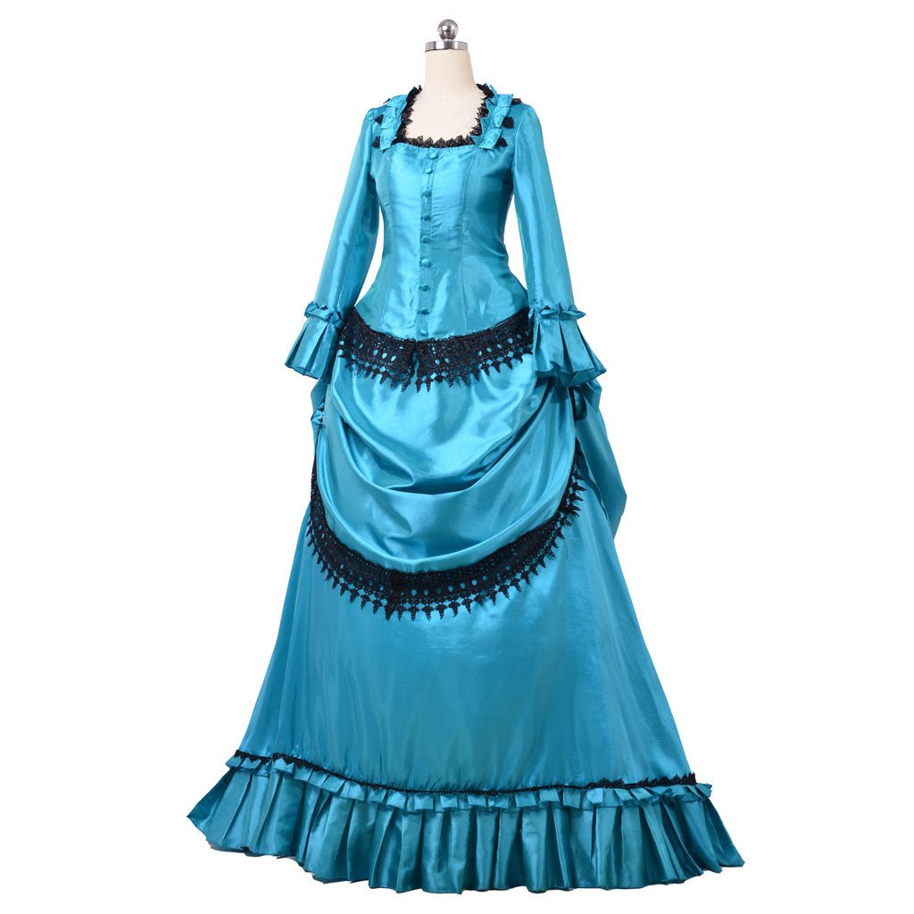 Victorian 1860s Blue Bustle Ball Gown - British Aristocratic Walking Dress | Astricos-Astricos
