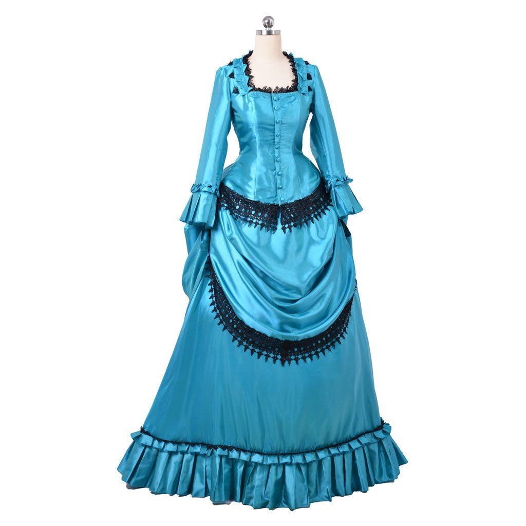 Victorian 1860s Blue Bustle Ball Gown - British Aristocratic Walking Dress | Astricos-Astricos