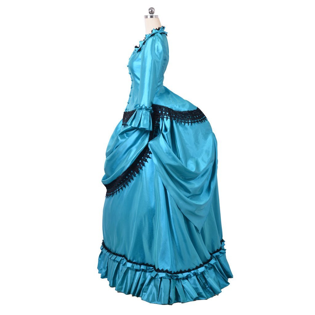Victorian 1860s Blue Bustle Ball Gown - British Aristocratic Walking Dress | Astricos-Astricos
