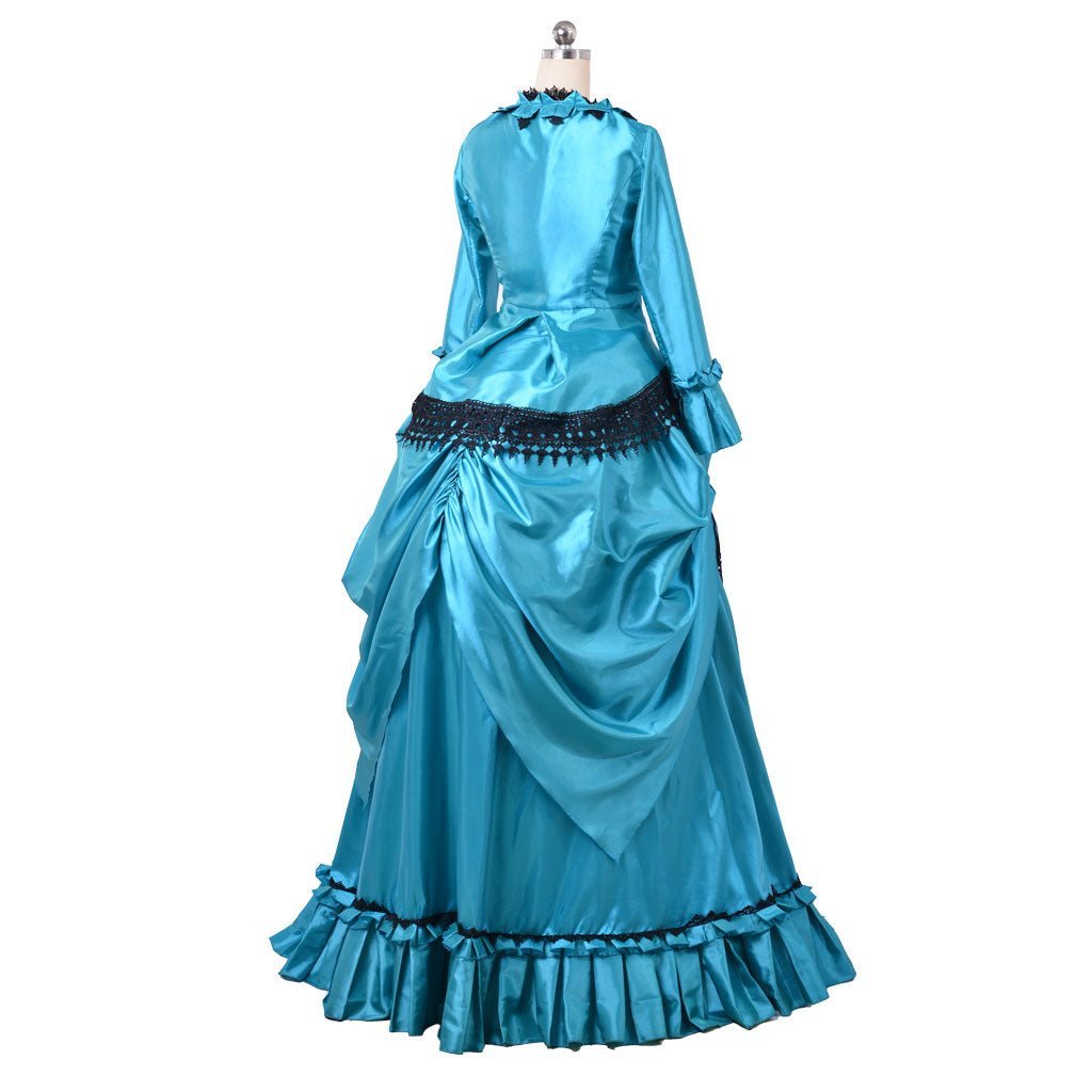 Victorian 1860s Blue Bustle Ball Gown - British Aristocratic Walking Dress | Astricos-Astricos