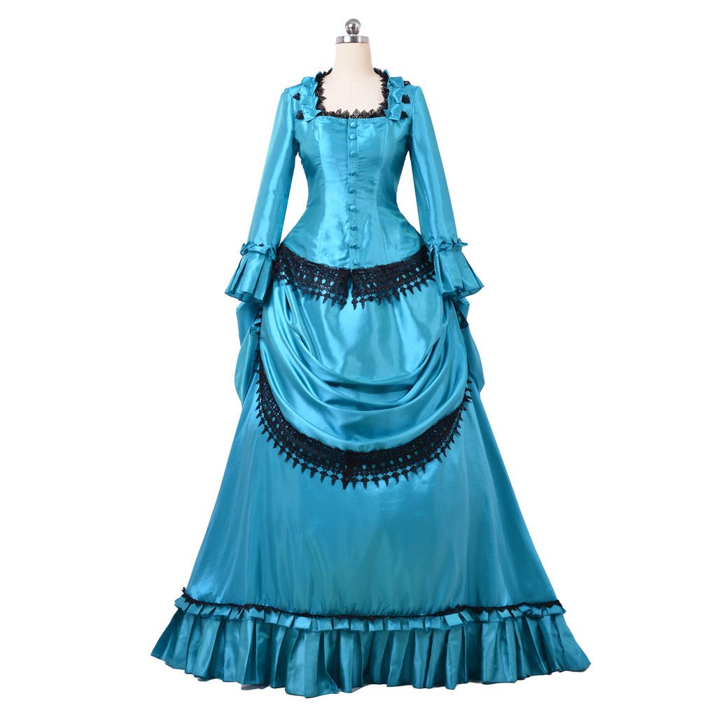 Victorian 1860s Blue Bustle Ball Gown - British Aristocratic Walking Dress | Astricos-Astricos
