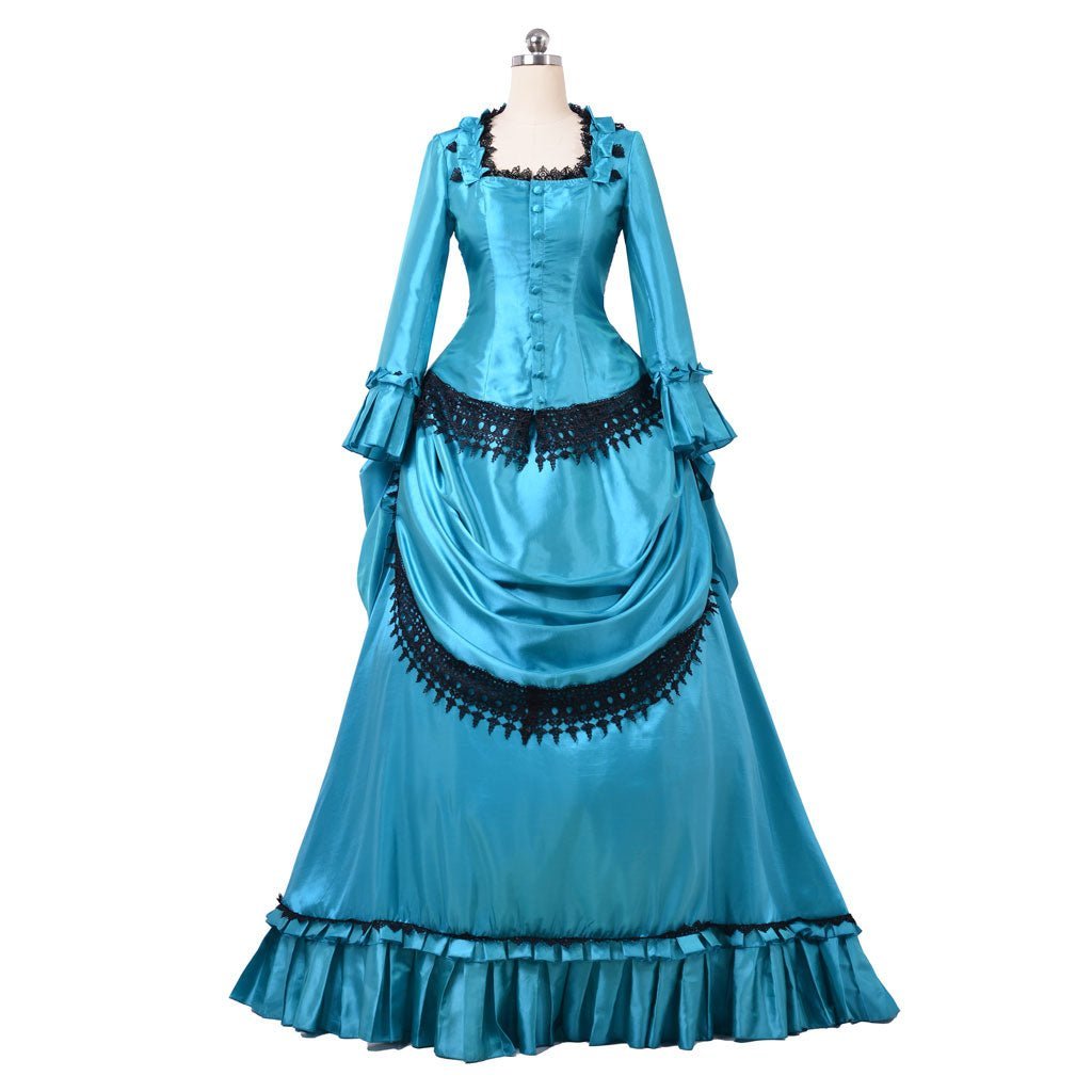 Victorian 1860s Blue Bustle Ball Gown - British Aristocratic Walking Dress | Astricos-Astricos