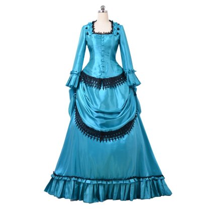 Victorian 1860s Blue Bustle Ball Gown - British Aristocratic Walking Dress | Astricos-Astricos