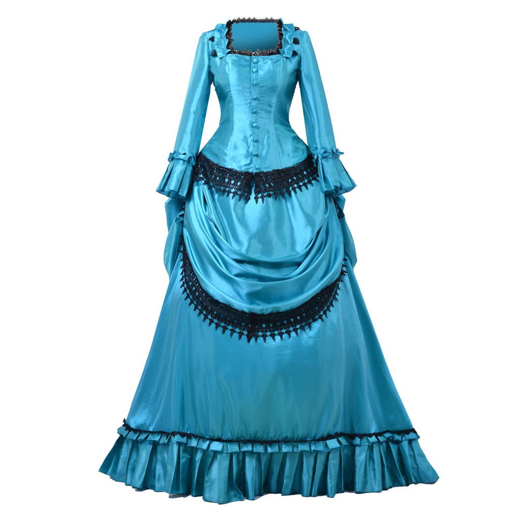 Victorian 1860s Blue Bustle Ball Gown - British Aristocratic Walking Dress | Astricos-Astricos