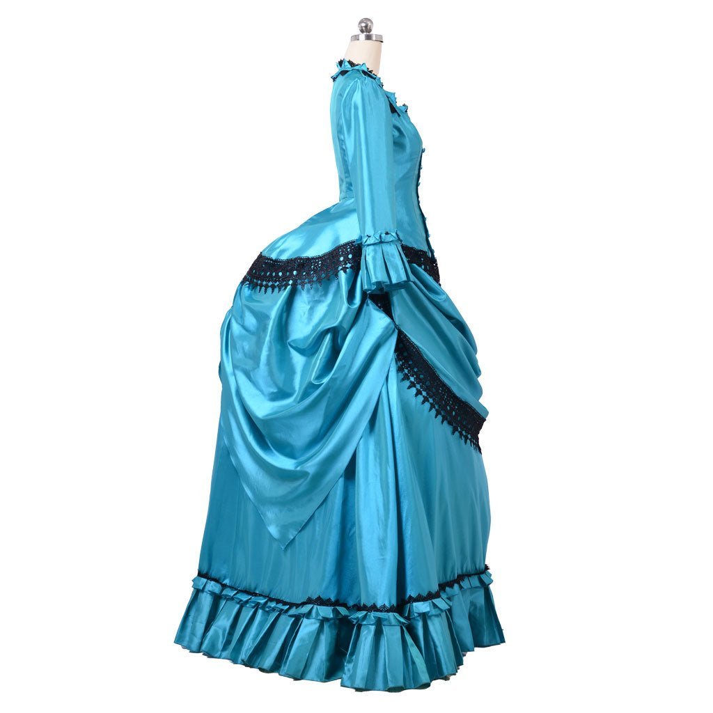 Victorian 1860s Blue Bustle Ball Gown - British Aristocratic Walking Dress | Astricos-Astricos