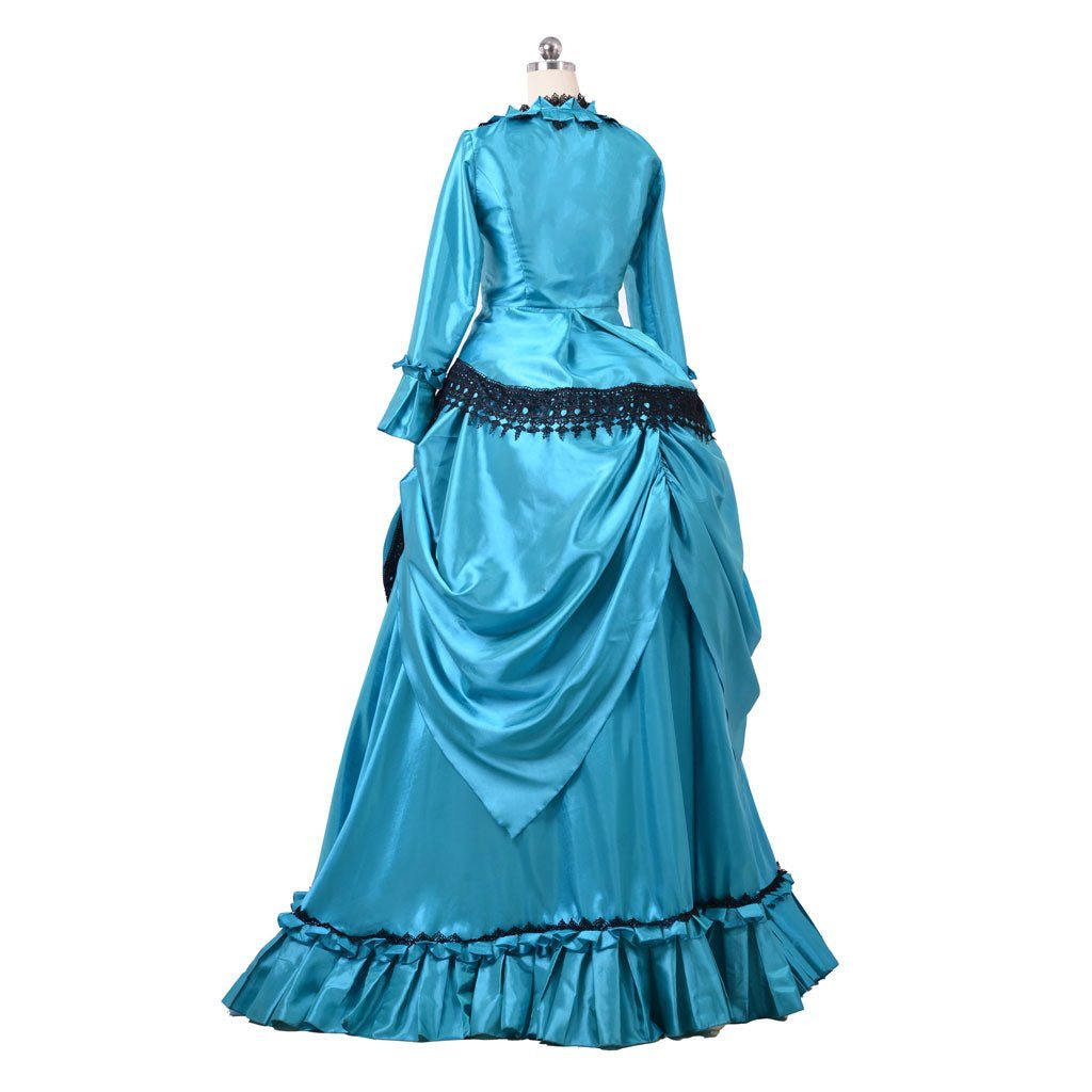 Victorian 1860s Blue Bustle Ball Gown - British Aristocratic Walking Dress | Astricos-Astricos
