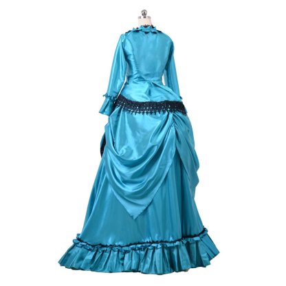 Victorian 1860s Blue Bustle Ball Gown - British Aristocratic Walking Dress | Astricos-Astricos