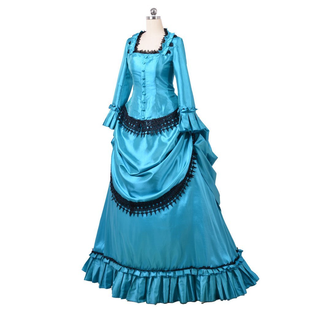 Victorian 1860s Blue Bustle Ball Gown - British Aristocratic Walking Dress | Astricos-Astricos