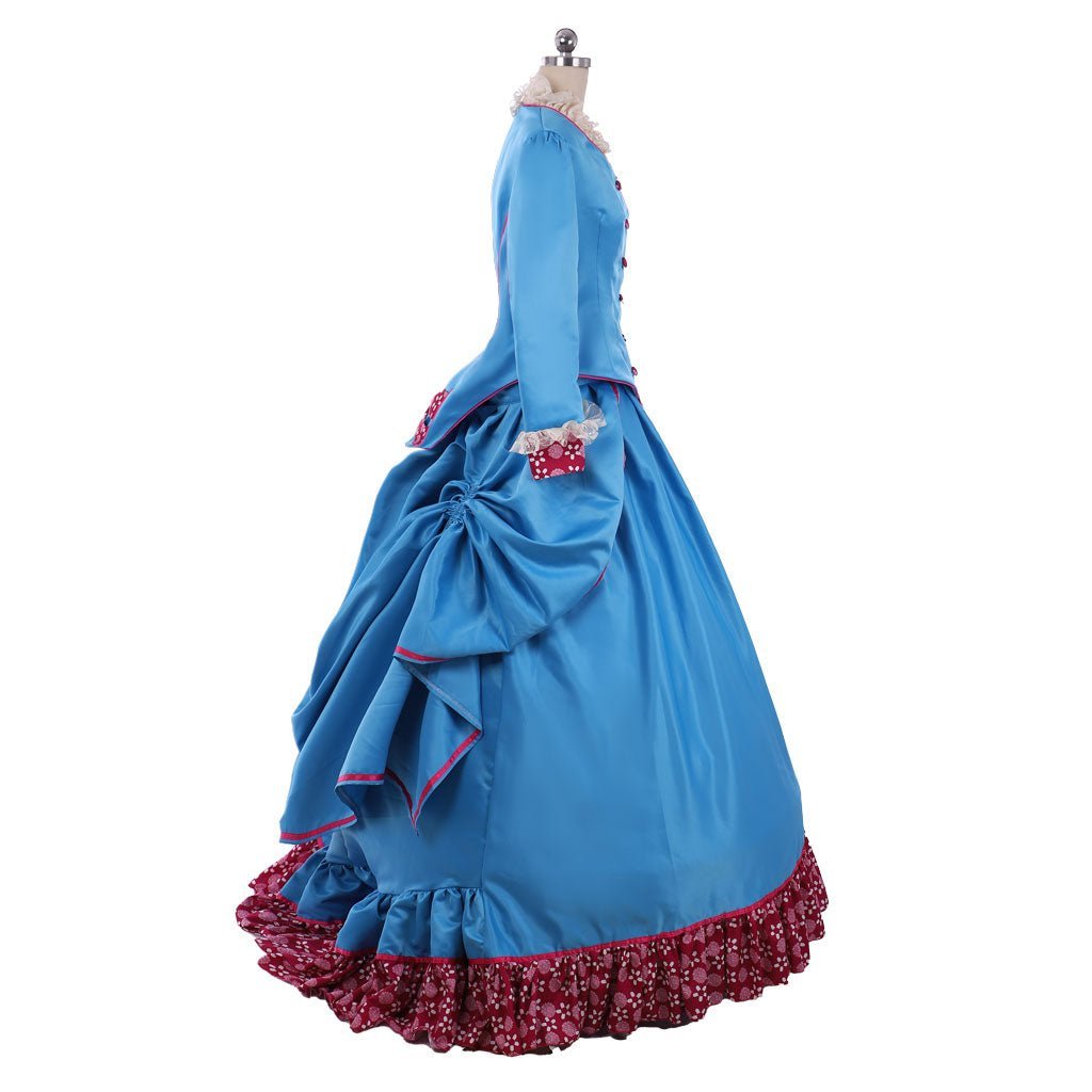 Victorian Blue Civil War Bustle Ball Gown Costume - Custom-Made Historical Dress for Women | Astricos-Astricos
