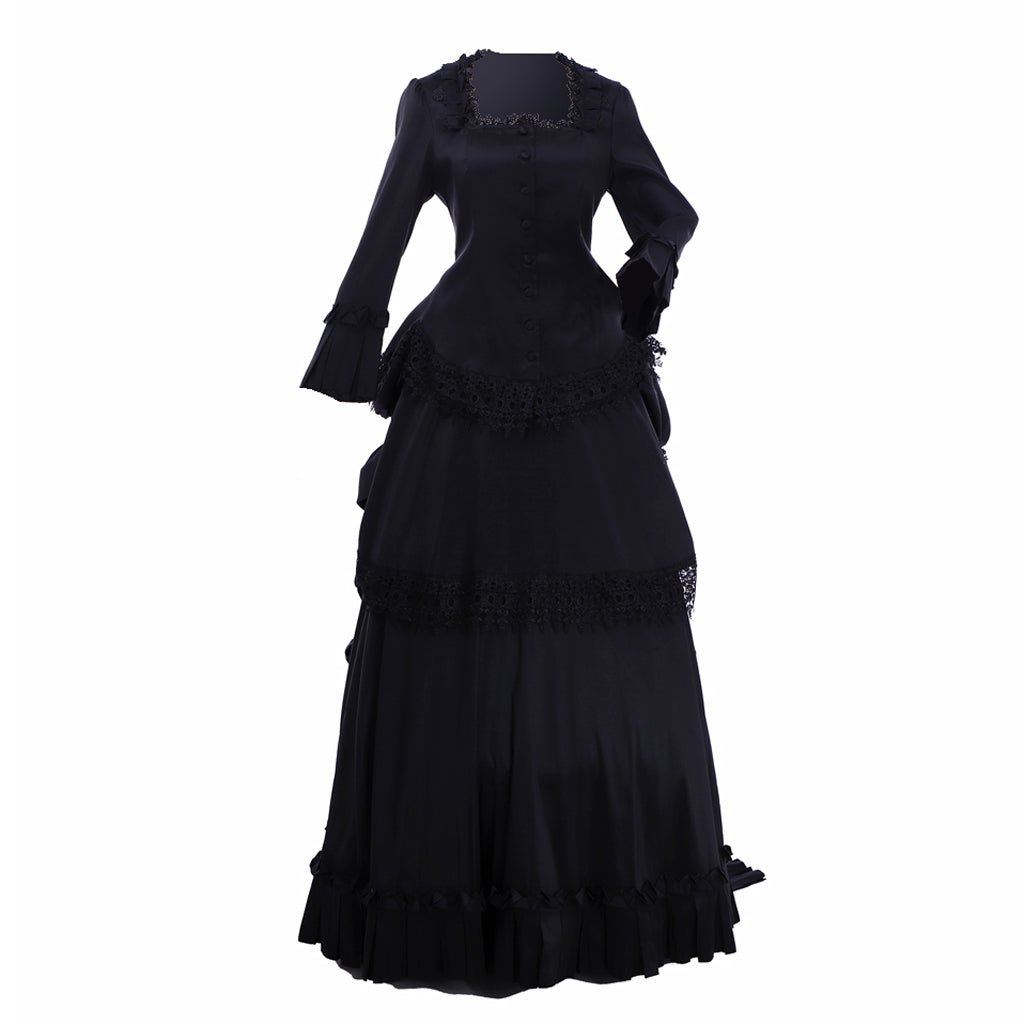 Victorian Gothic Black Ball Gown | Medieval Queen Tudor Baroque Dress | Astricos-Astricos