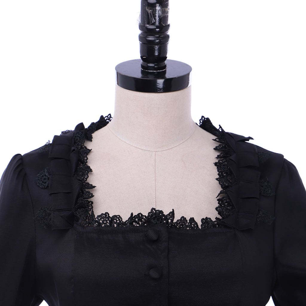 Victorian Gothic Black Ball Gown | Medieval Queen Tudor Baroque Dress | Astricos-Astricos