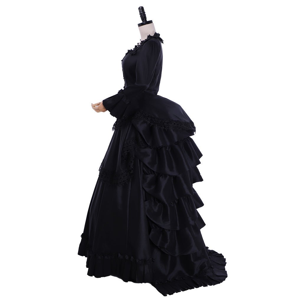 Victorian Gothic Black Ball Gown | Medieval Queen Tudor Baroque Dress | Astricos-Astricos