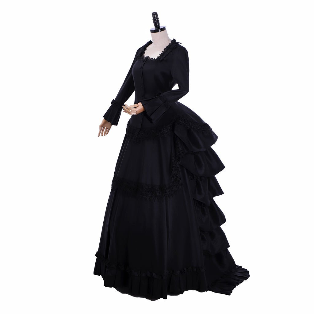 Victorian Gothic Black Ball Gown | Medieval Queen Tudor Baroque Dress | Astricos-Astricos